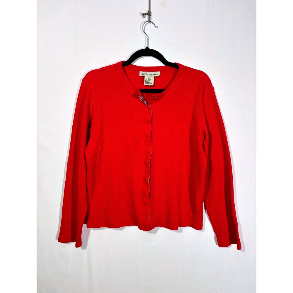 Chic Knitted Classic Preppy David Brooks Snap Front Cardigan Womens Large Red
